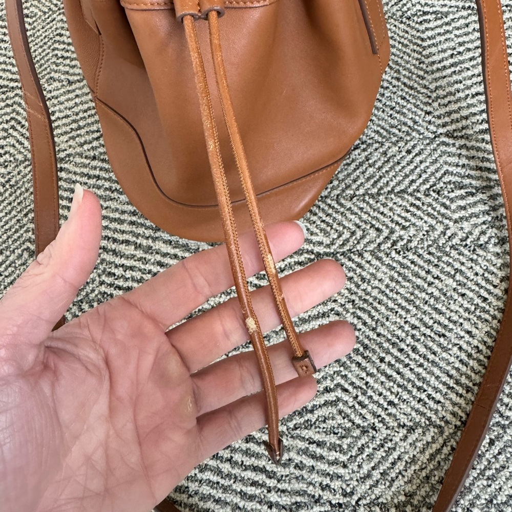 Jenni Kayne Leather Mini Drawstring Bucket Bag in Saddle - Picture 9 of 14